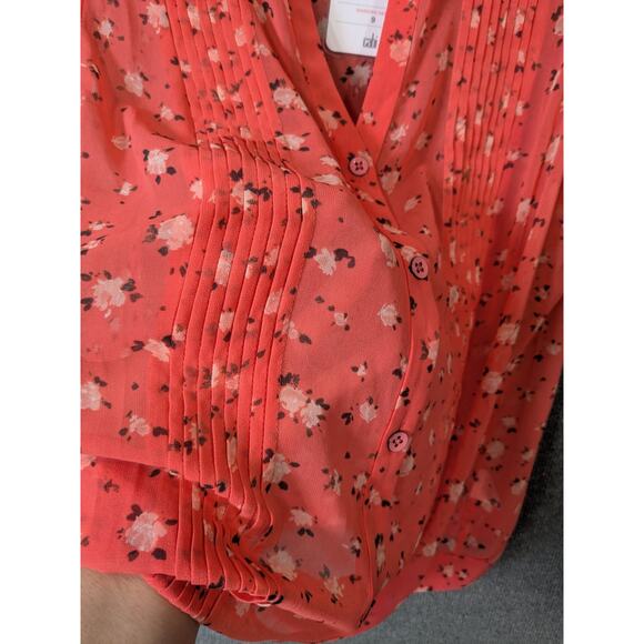 Cabi Top Womens Large Suave Pintuck Blouse Coral Blossom Semi-Sheer Tank - Picture 5 of 11